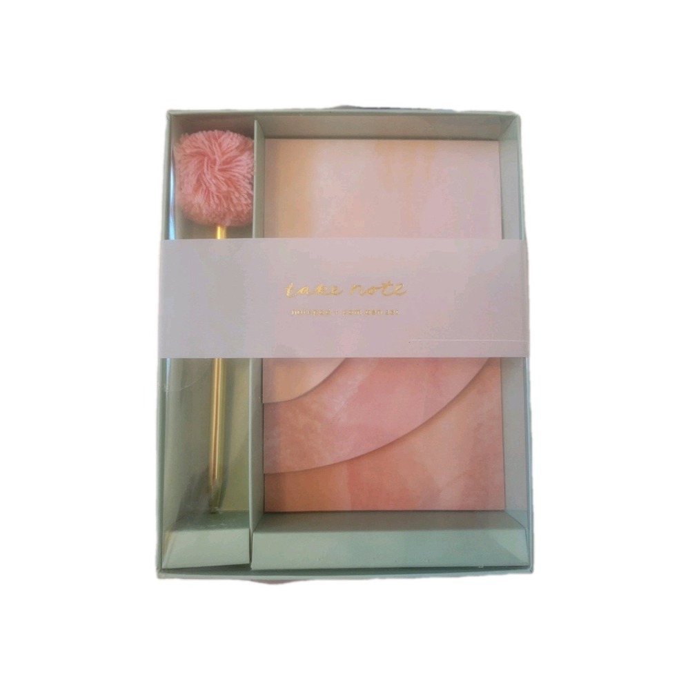 Garven Take Note 4.5"x 7" Tiered Notepad & Pom Pen Set - Pink/Gold‎ - NEW